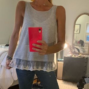 Divided H&M grey cotton tank with cream lace detail